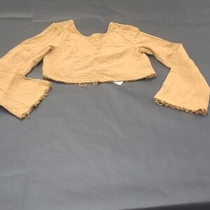 Free People Tan/Rust Boho Crop Frayed Hem Top Size XS NWT